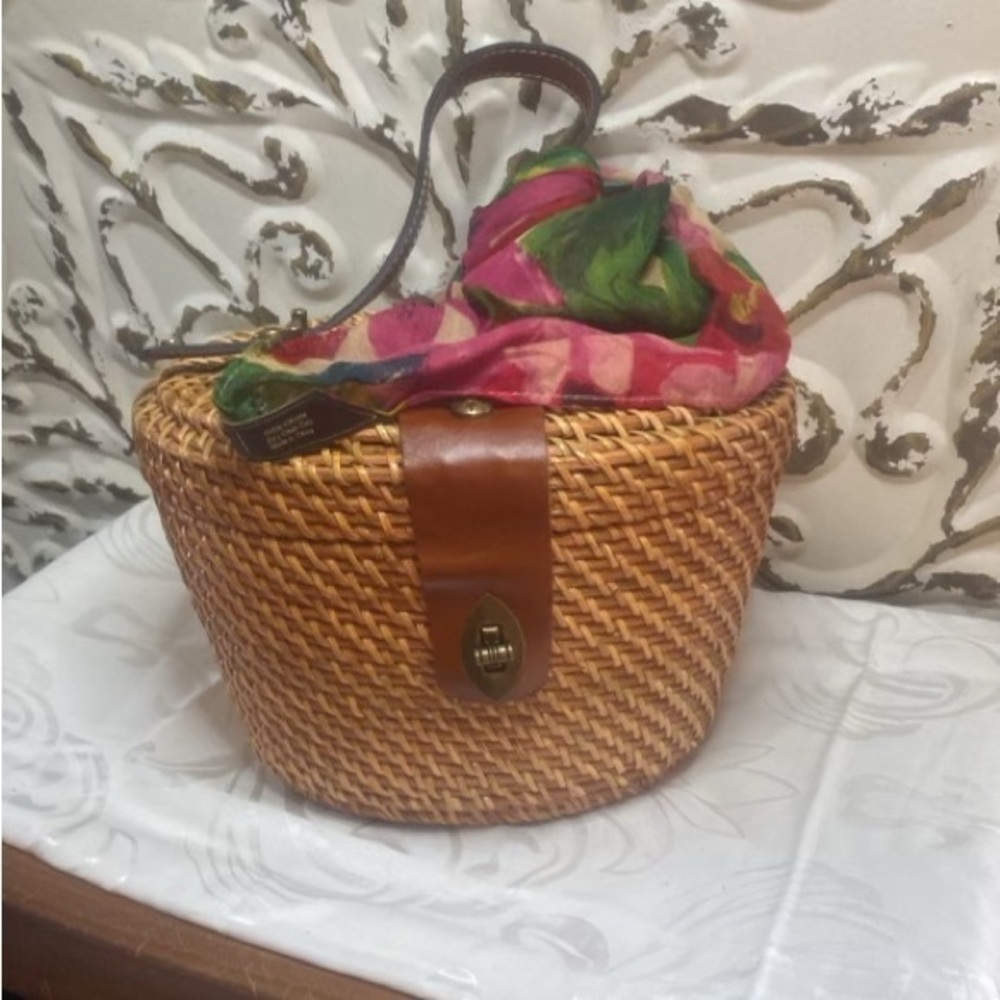 Patricia Nash Woven Basket Bag with Colorful Scarf - Picture 2 of 9